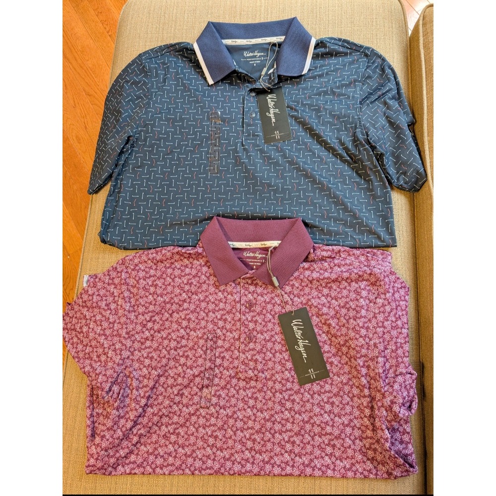 Walter Hagen Mens Performance 11 Golf Polo Shirt Bundle Navy Floral Burgundy S